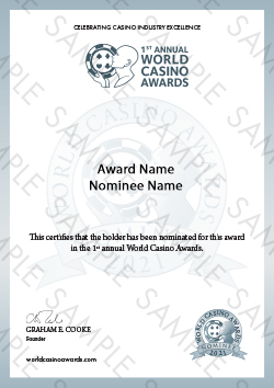World Casino Awards certificate sample